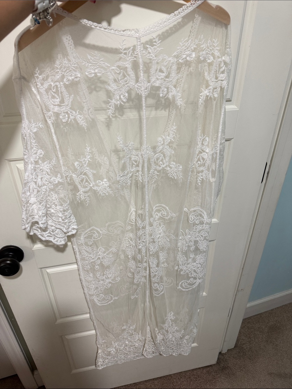 Dex Sheer Lace Embroidered Kimono Open Front Robe - white one size western rodeo - Picture 8 of 8